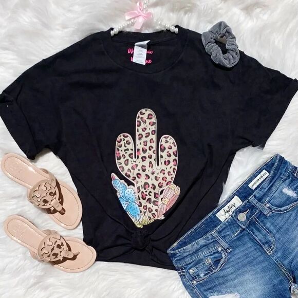 Waterschic Cheetah Cactus Short Sleeve Shirt Black Size Small - Picture 4 of 9